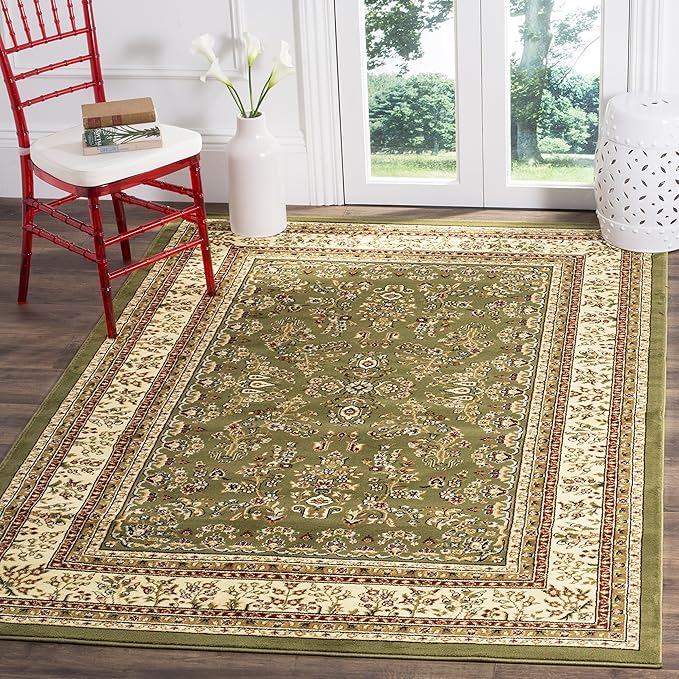 Lyndhurst Collection Area Rug - 9' x 12', Ivory & Red, Traditional Oriental Design
