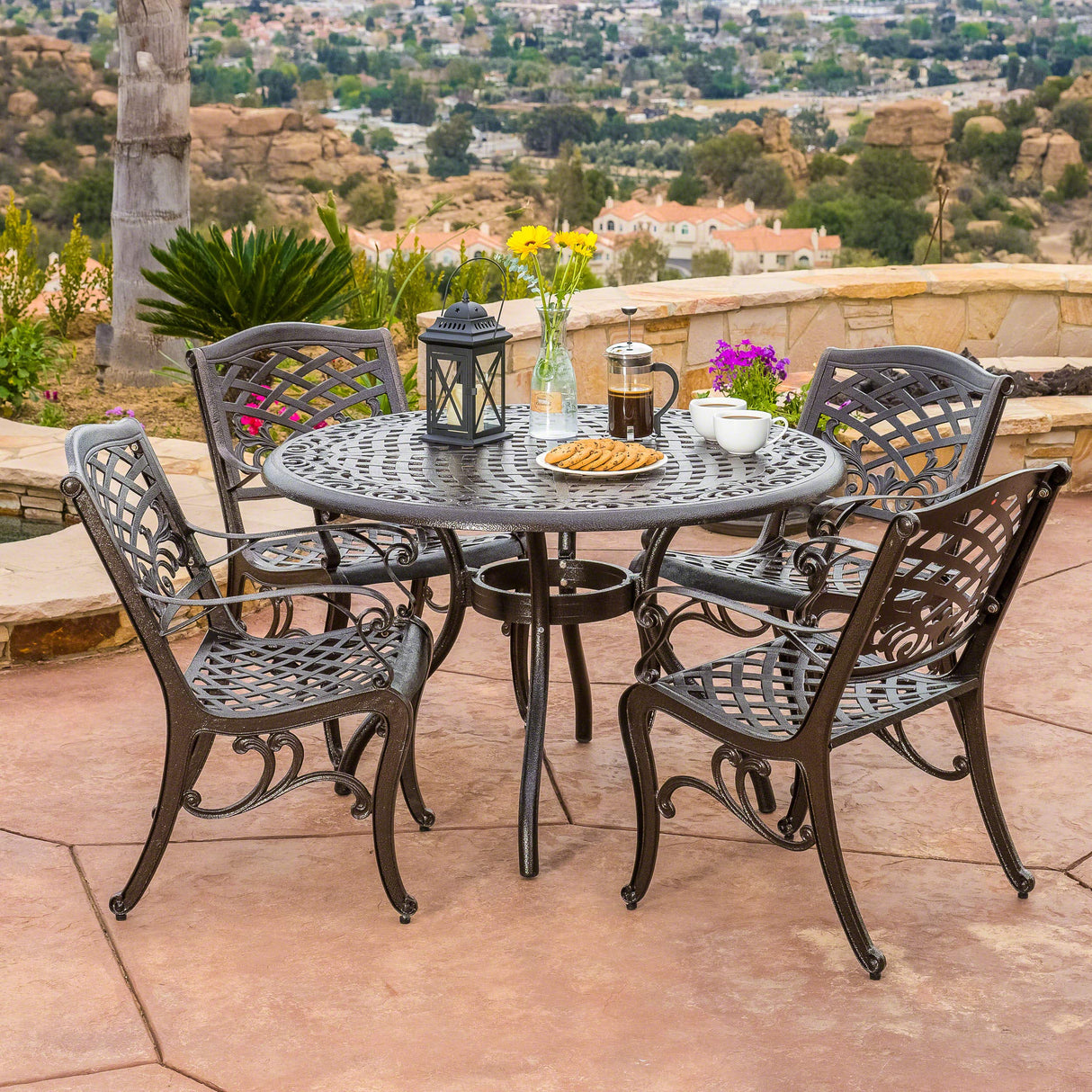 Hallandale Outdoor Cast Aluminum Dining Set for Patio or Deck