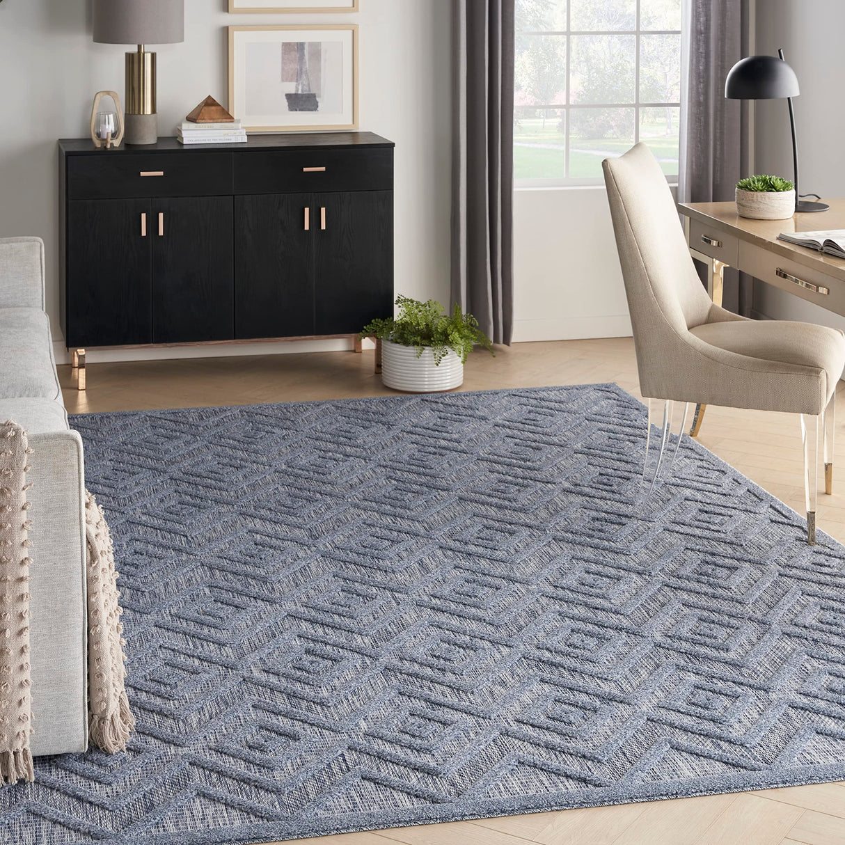 Versatile Indoor/Outdoor Denim Blue 7' x 10' Area Rug, Easy Cleaning