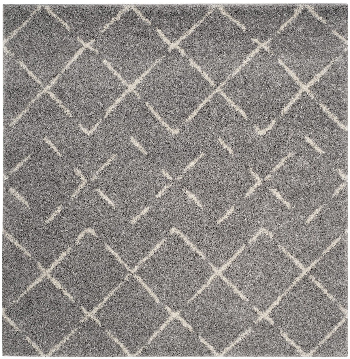 Arizona Shag Collection 6'7" Square Grey/Ivory ASG743D Moroccan Diamond Non-Shedding