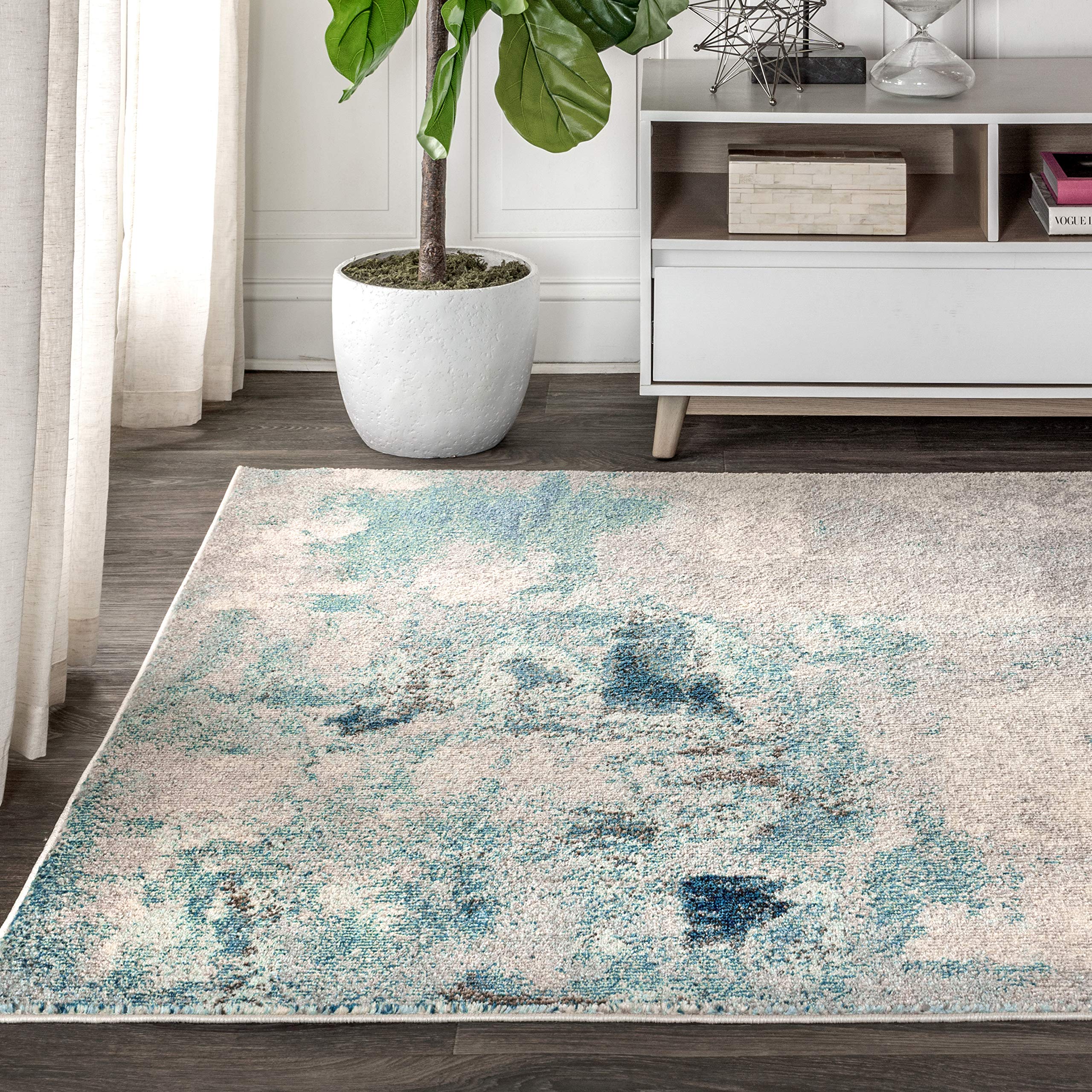 JONATHAN Y CTP104A-3 Contemporary POP Modern Abstract Vintage Indoor Area -rug, Transitional, Bohemian Easy -cleaning,Bedroom,Kitchen,Living Room,Non Shedding, Cream/Blue, 3 X 5