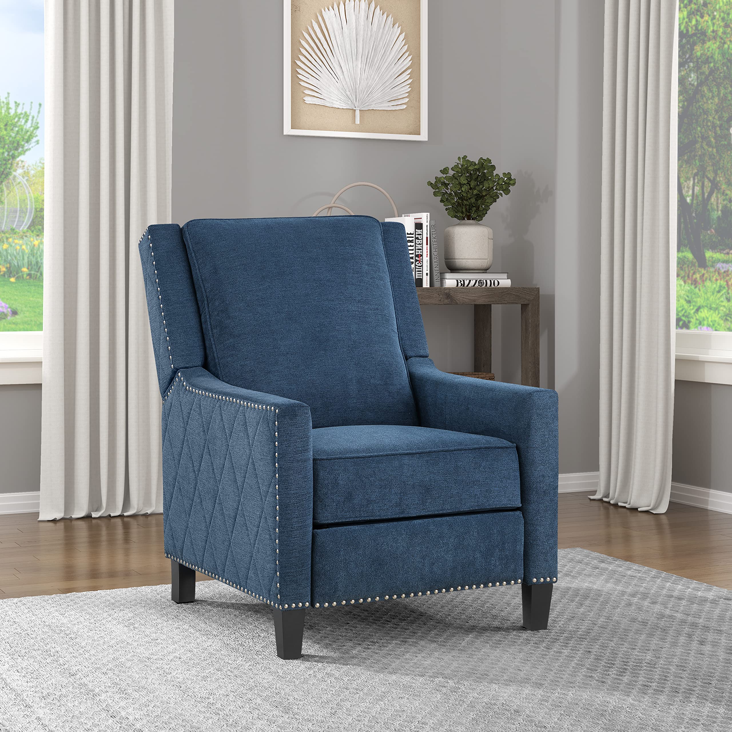 Fabric Push Back Reclining Chair, Navy Blue