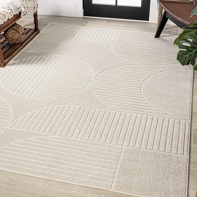 SCN104D-8 Nordby High-Low Geometric Arch Scandi Striped Taupe/Beige 8 ft. x 10 ft