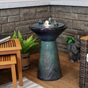 Gathering Birds 28-Inch Outdoor Garden Fountain - Outdoor Water Feature with LED Lights