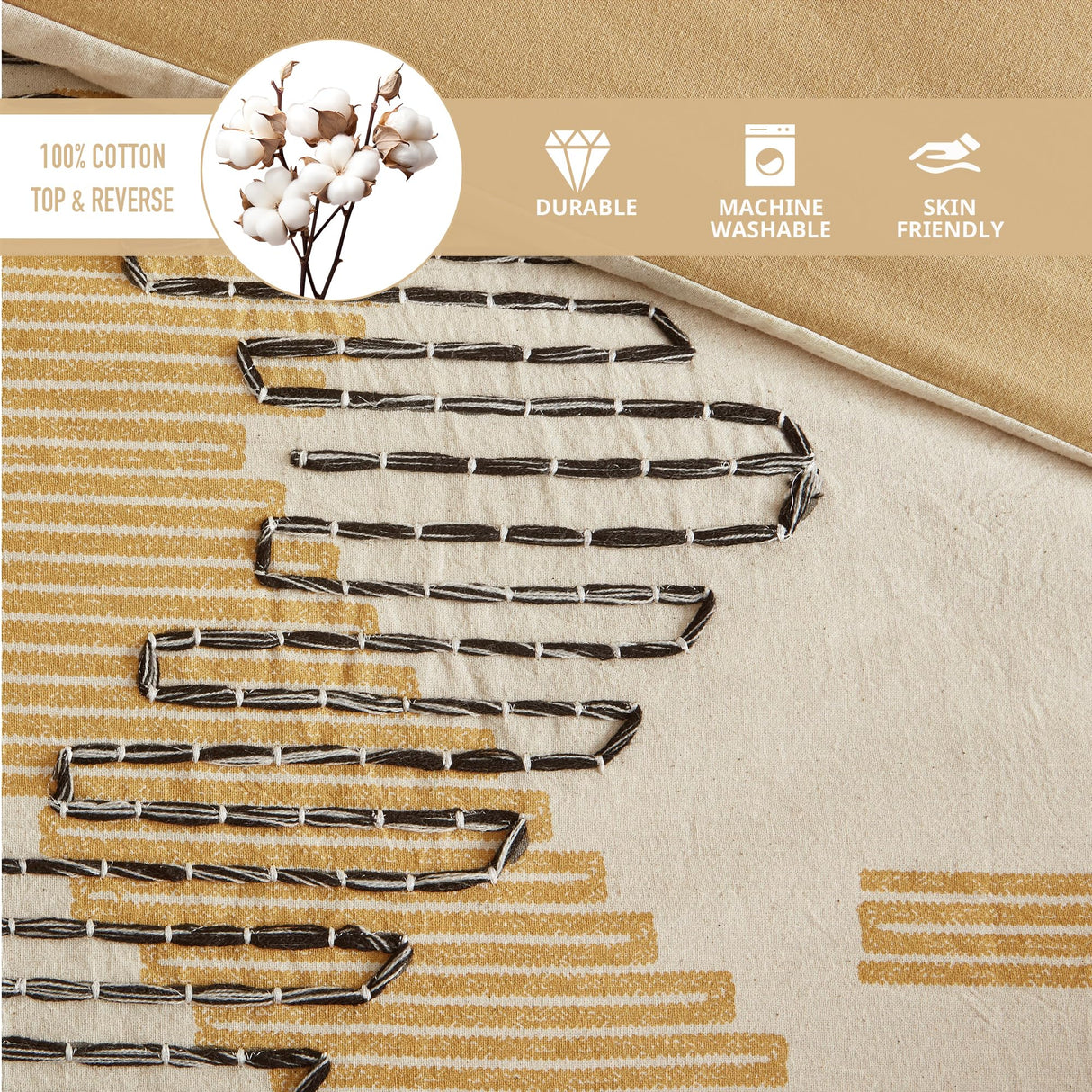 Queen Duvet Cover Set, Southwestern Geometric with Decorative Embroidery, Boho