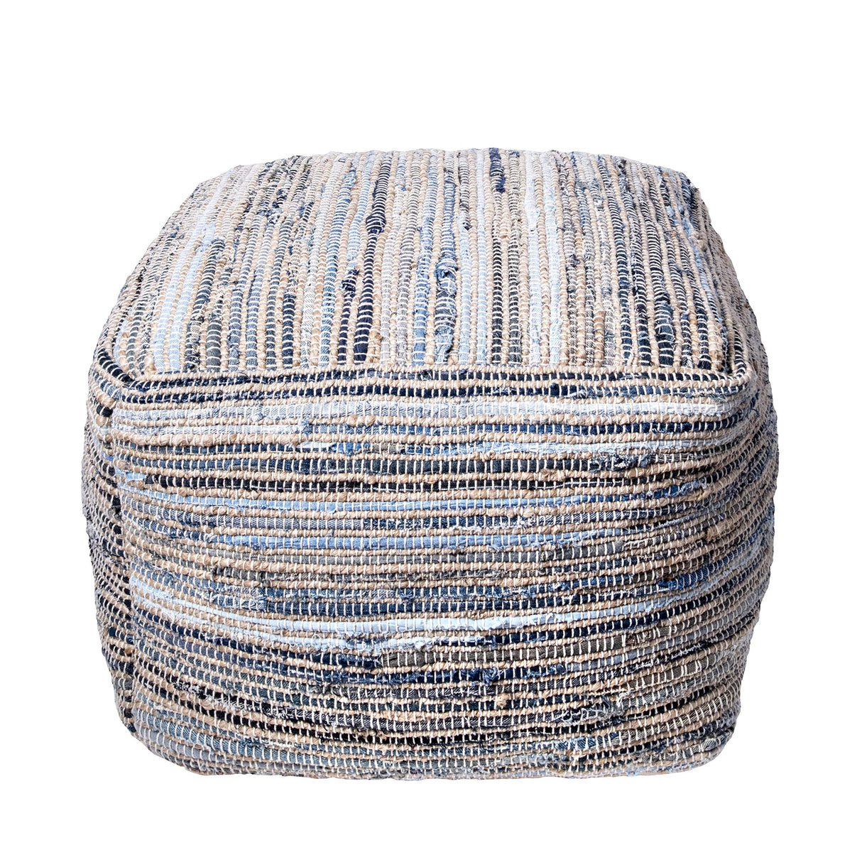 Knitted Casual Denim and Jute Ottoman Pouf