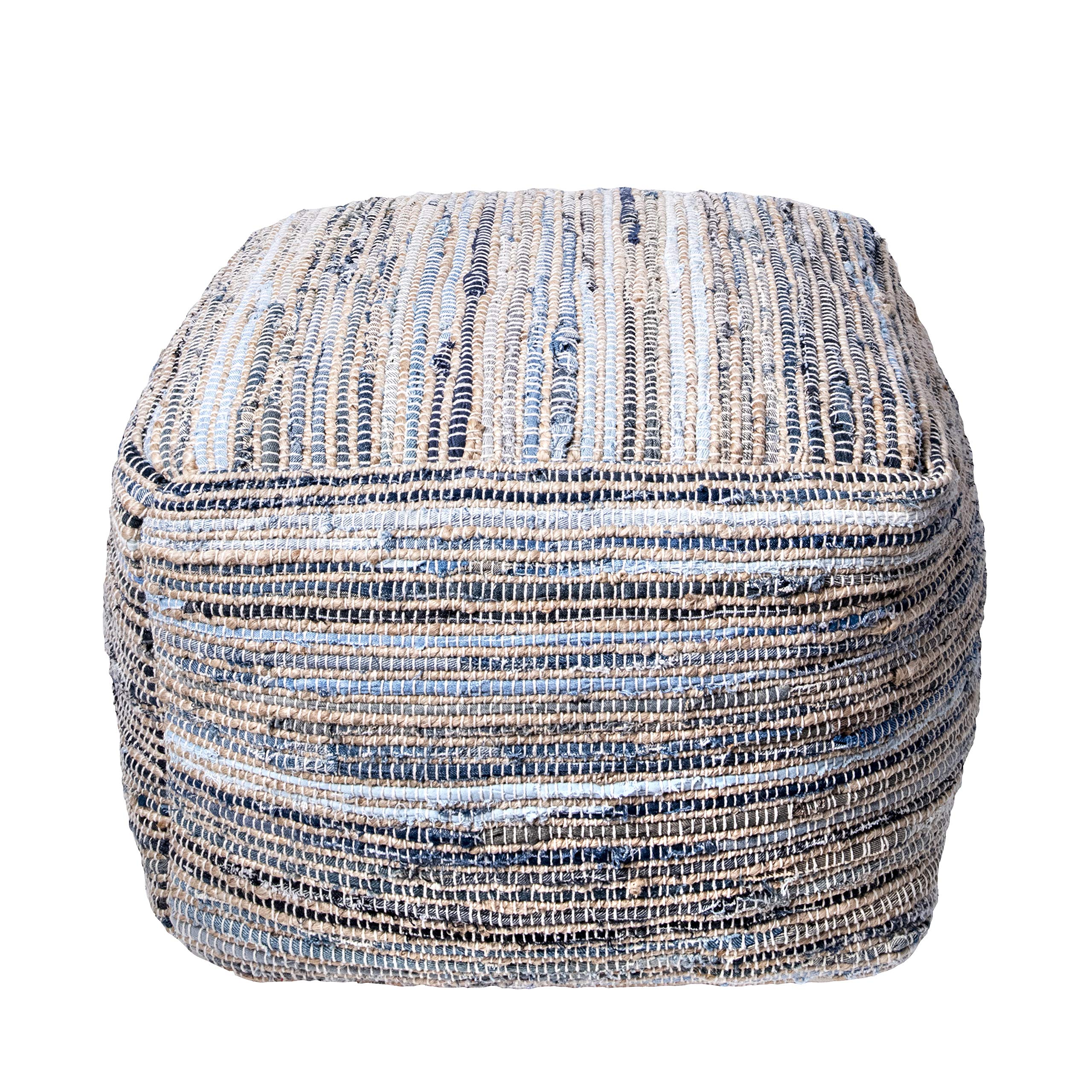 Knitted Casual Denim and Jute Ottoman Pouf