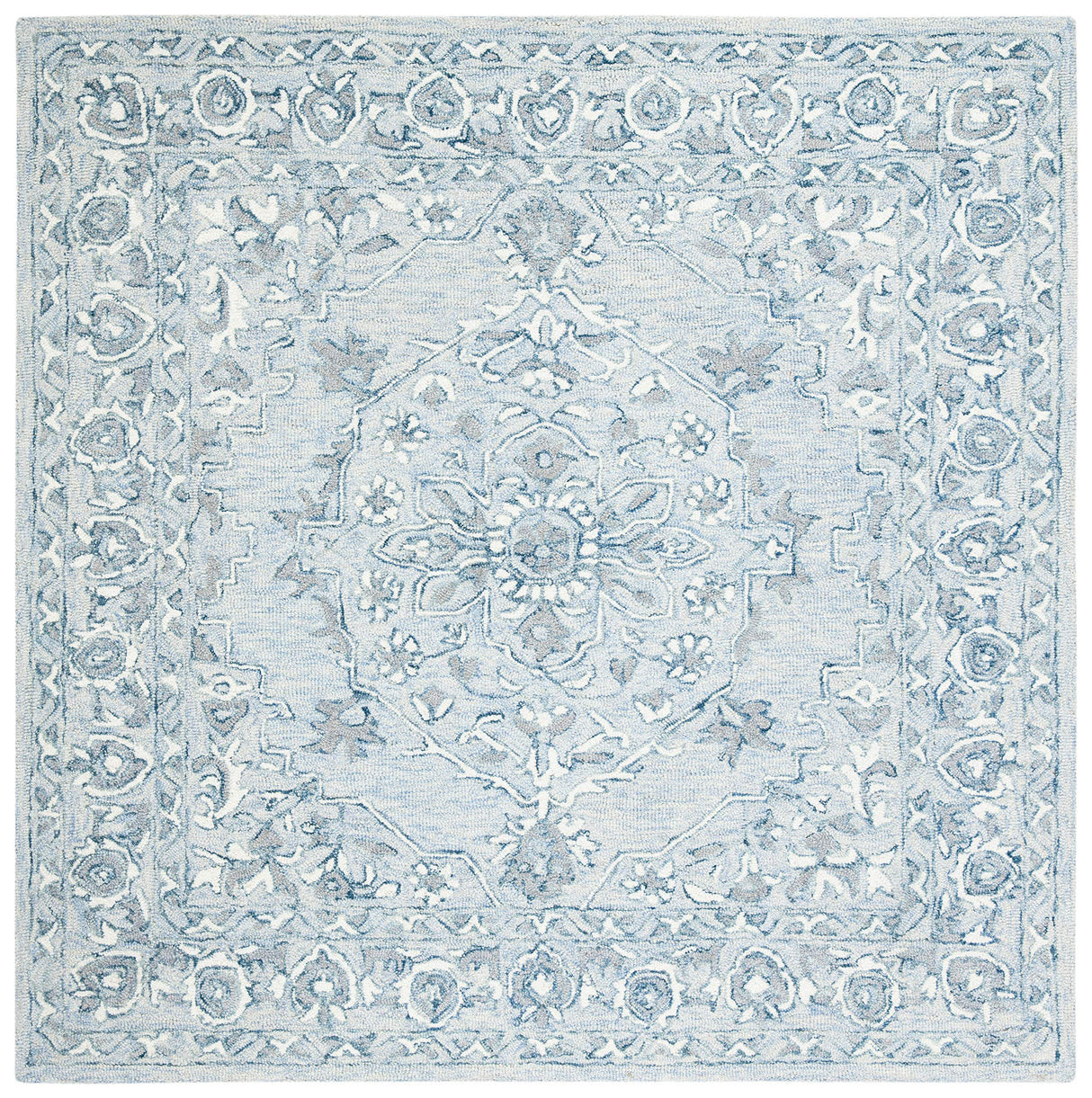Micro-Loop Collection Area Rug - 7' Square, Light Blue & Ivory