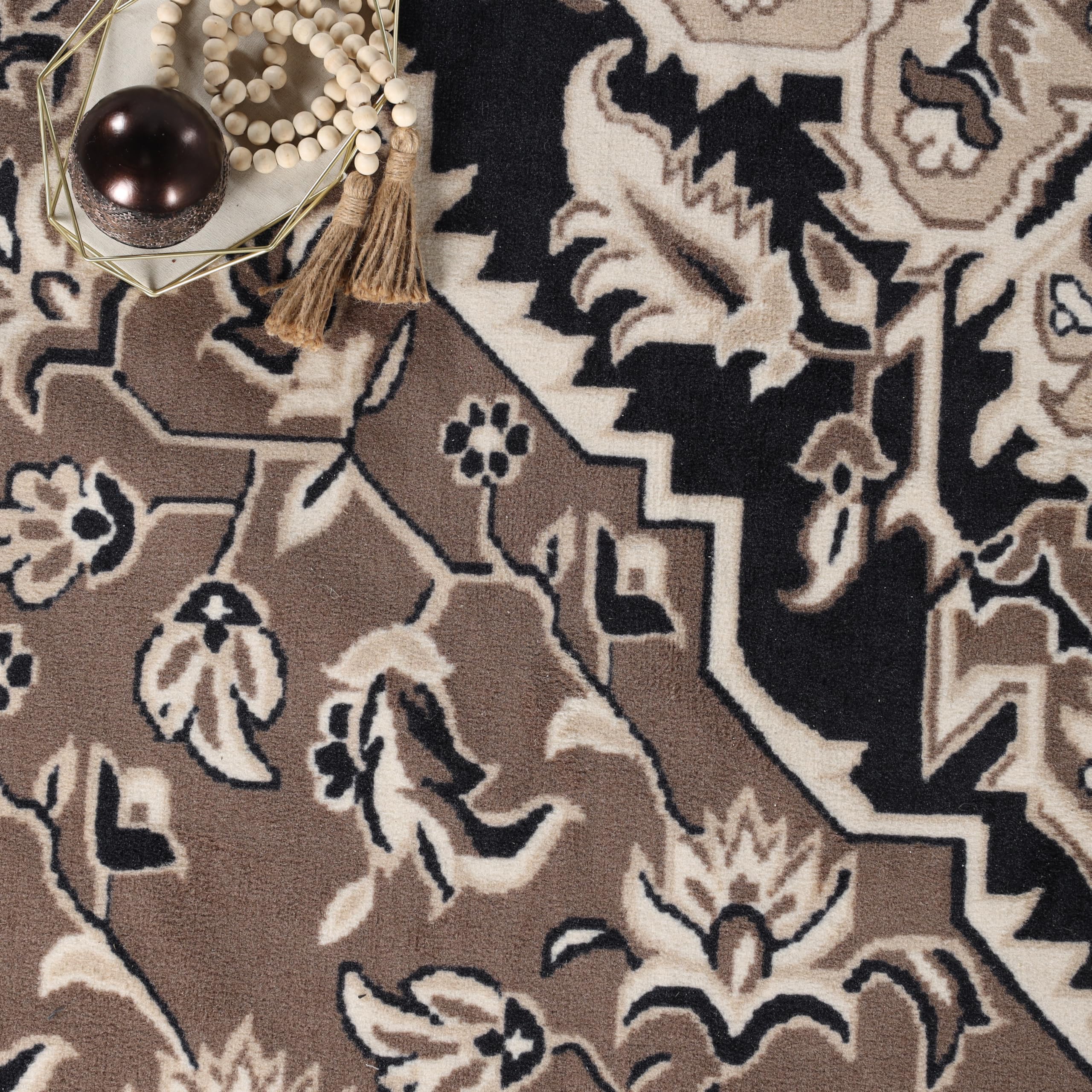 Superior Indoor Area Rug, Plush Carpet Cover, Traditional Oriental Medallion, Perfect for Hallway, Entryway, Living Room, Dining, Bedroom, Office, Kitchen, Glendale Collection, 10' x 14', Brown