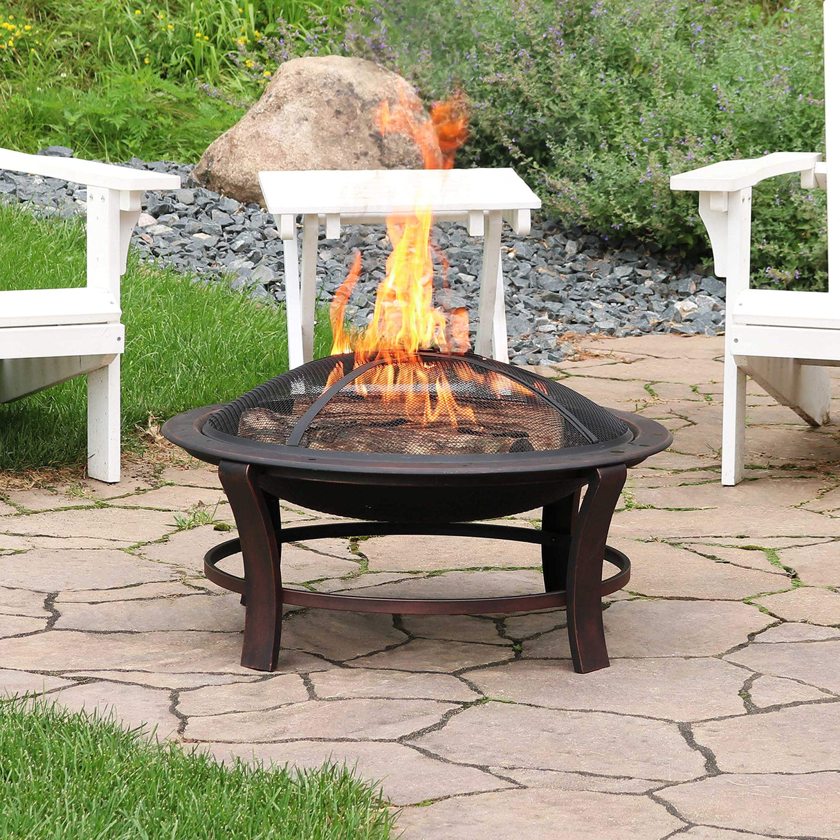 29-Inch Elevated Wood-Burning Fire Pit Bowl with Stand - Includes Spark Screen