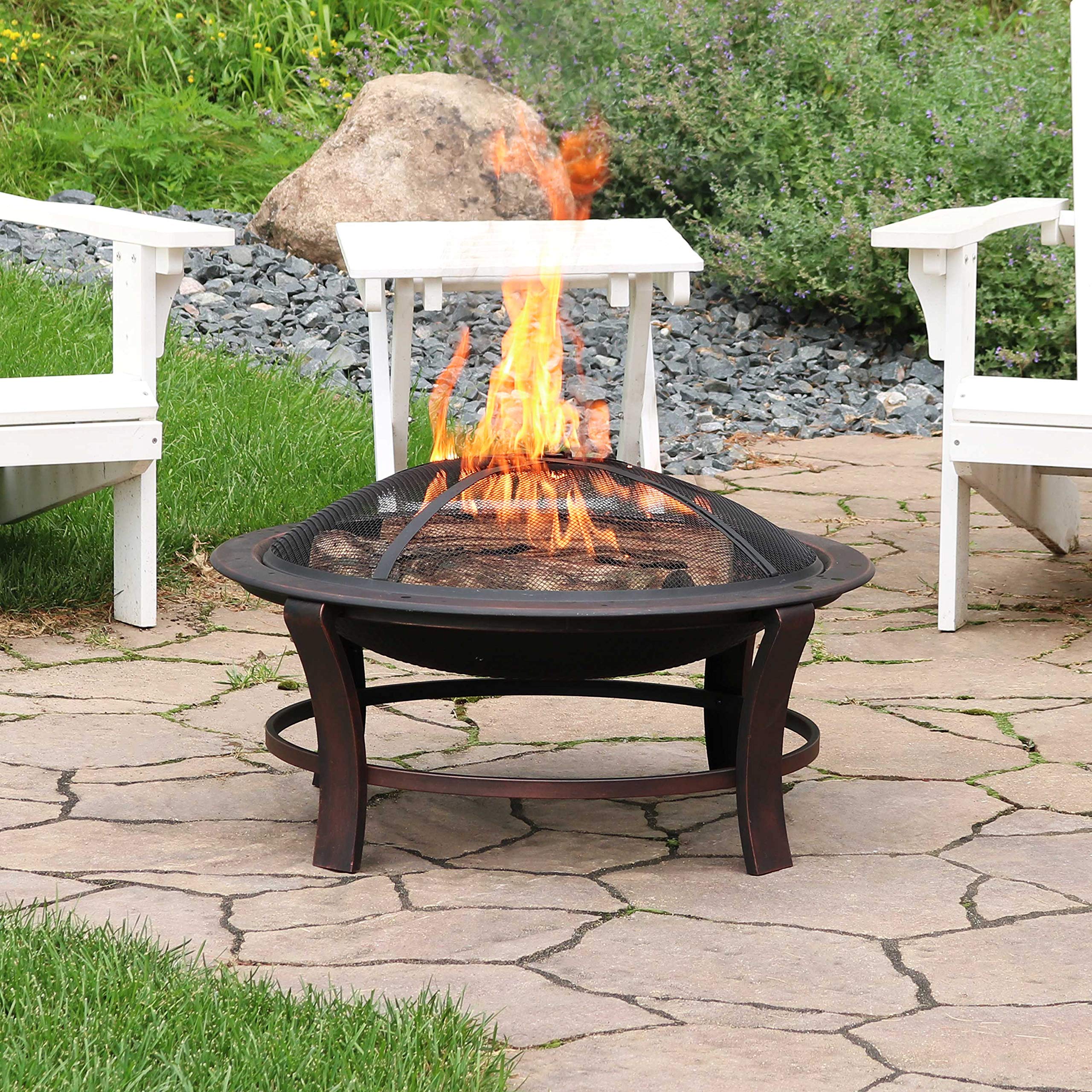 29-Inch Elevated Wood-Burning Fire Pit Bowl with Stand - Includes Spark Screen