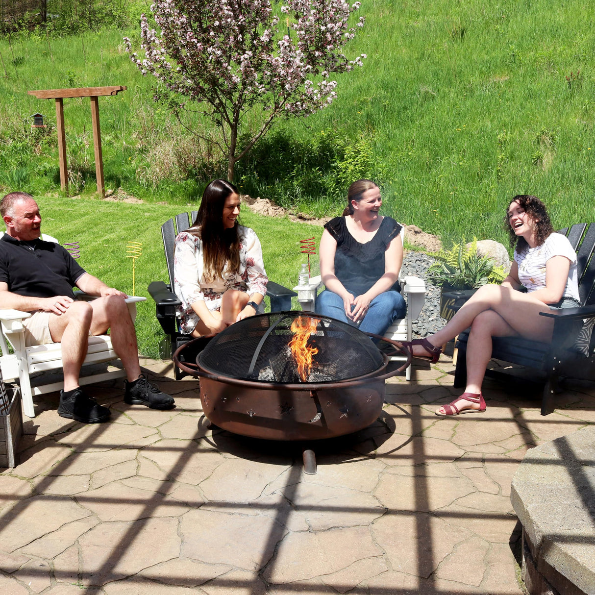 Cosmic 42-Inch Large Outdoor Fire Pit - Wood-Burning Fire Pit with Round Spark Screen