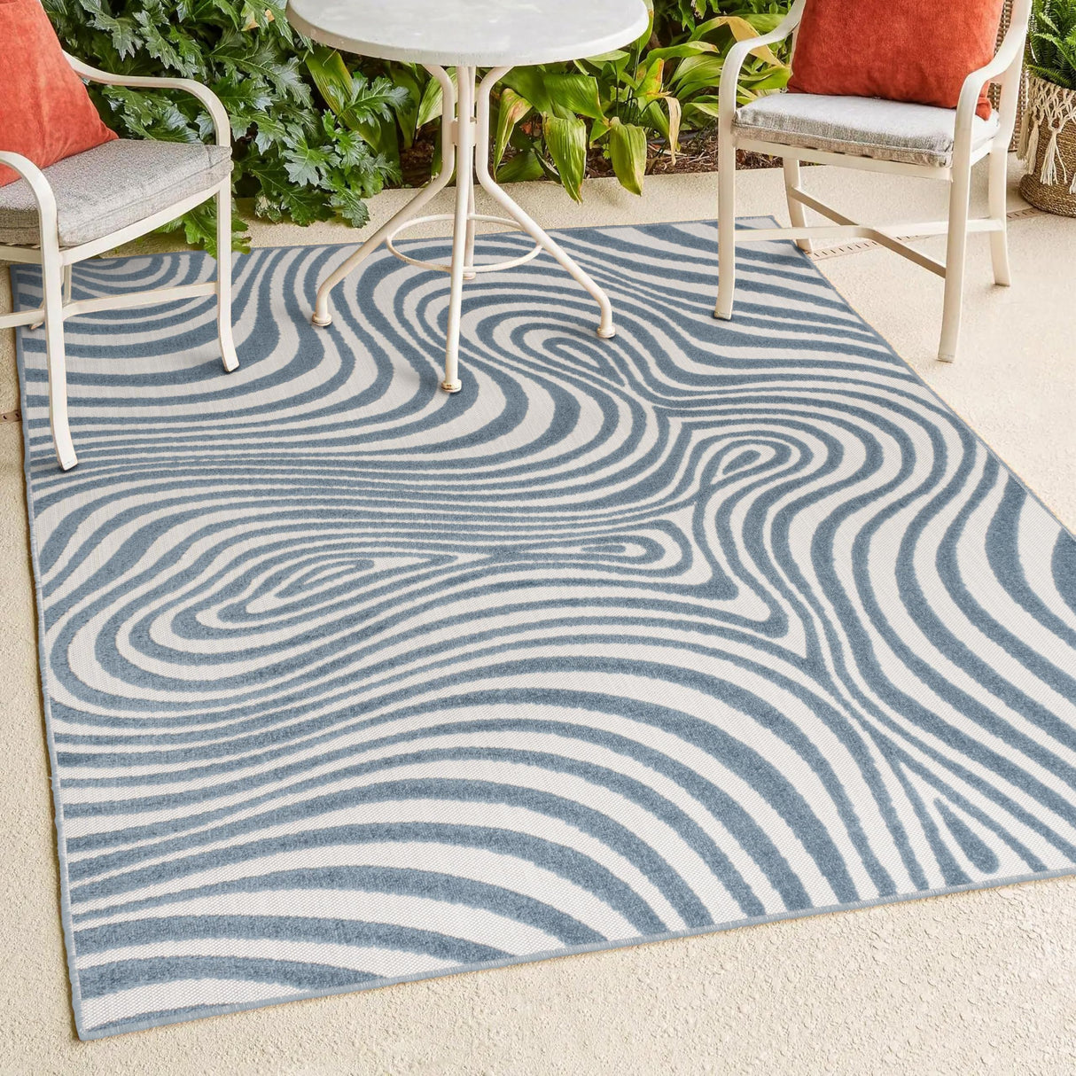 SCN103E-5 Maribo High-Low Abstract Groovy Striped Dark Blue/Cream 5 ft. x 8 ft