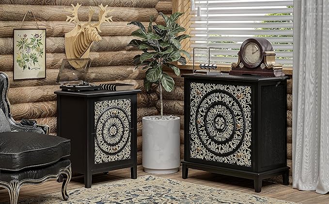 Fully-Assembled Flower Motif Dresser, Set of 2 Nightstand
