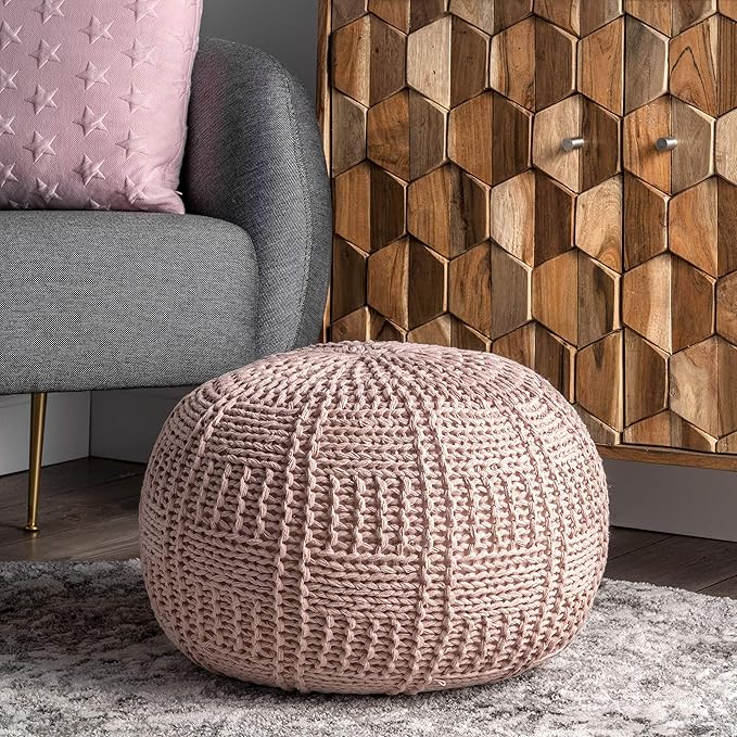 Berlin Casual Knitted Filled Ottoman Pouf 14" x 20" x 20" Grey