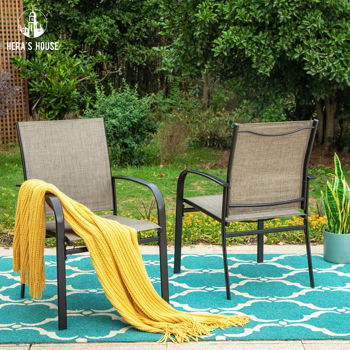 Patio Dining Chairs Set of 6, 36" Textilene Fabric Outdoor Chair