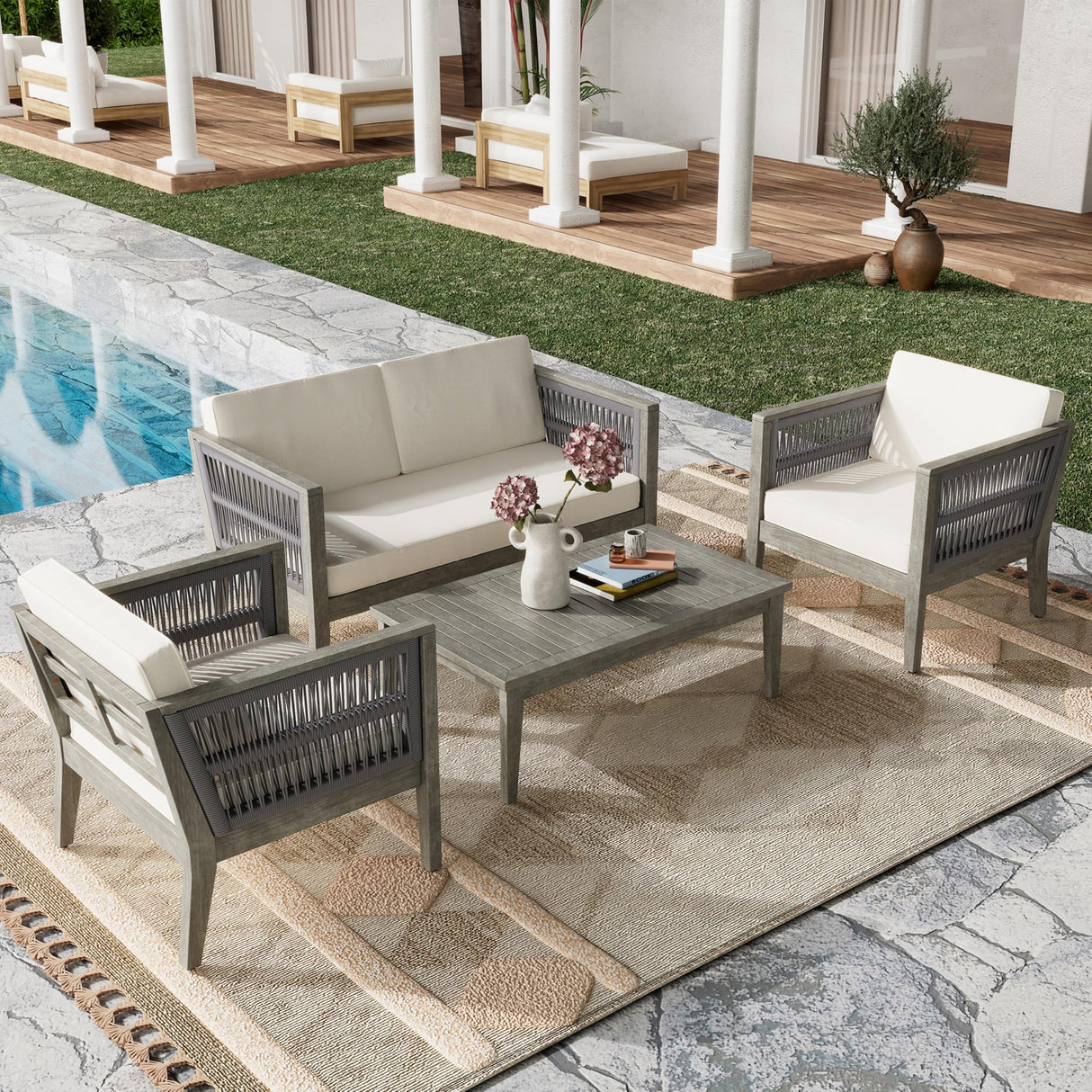 Transform Outdoor Spaces with 4-Piece Acacia Wood Patio Furniture Set