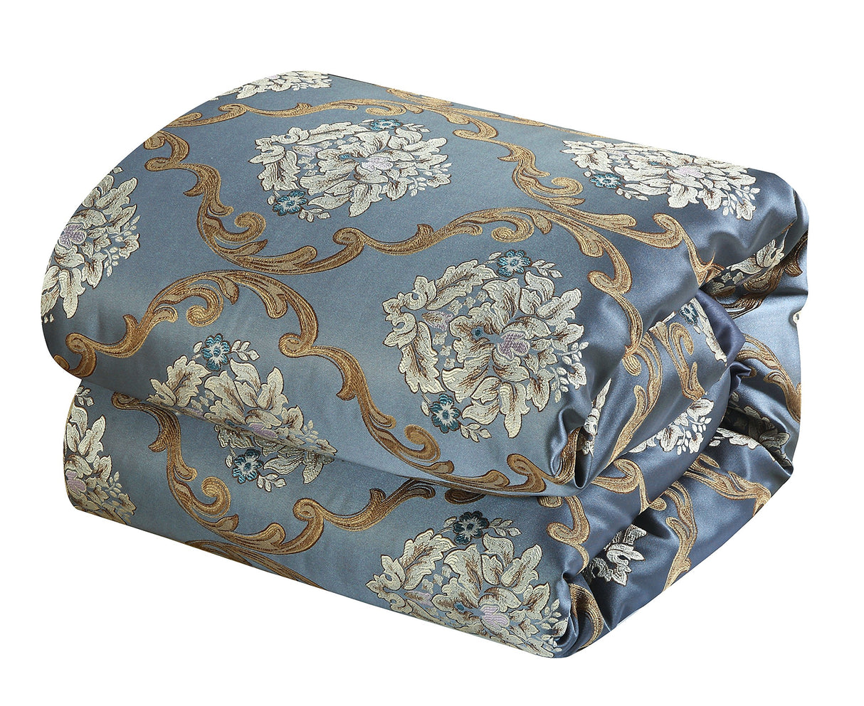 9 Piece Aubrey Decorator Upholstery Comforter Set and Pillows Ensemble, King, Blue