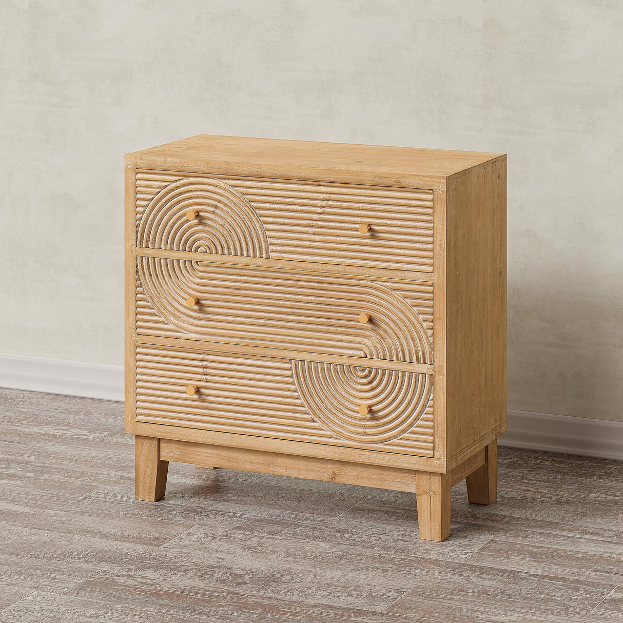 3-Drawer Farmhouse Dresser with Handicraft Wood Ring Motif