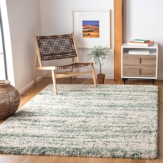 Hudson Shag Area Rug 6' x 9' - Ivory & Beige Modern Non-Shedding Plush Carpet