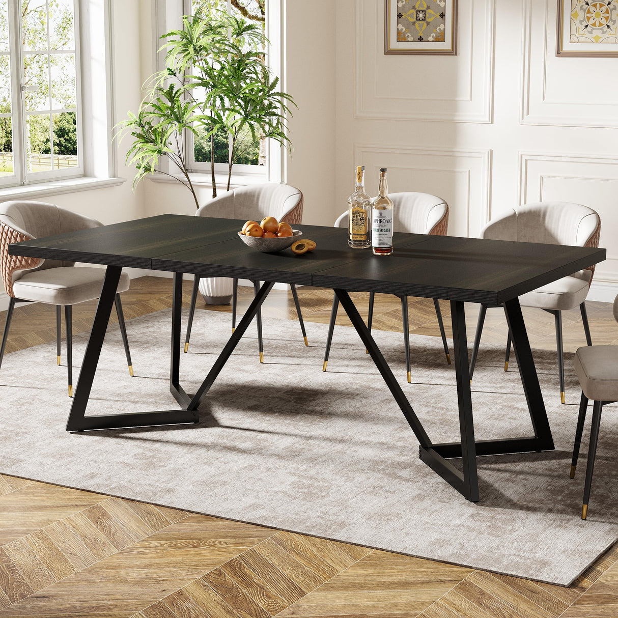 70.86-Inch Large Dining Table for 6-8 with Metal Frame