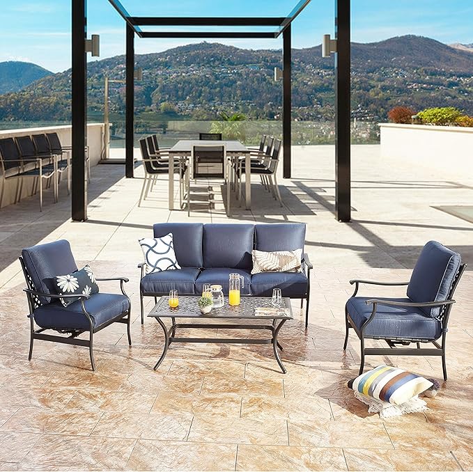 Metal 4 Piece Outdoor Conversation Set Patio Couch Furniture w/2 Sofa Chairs