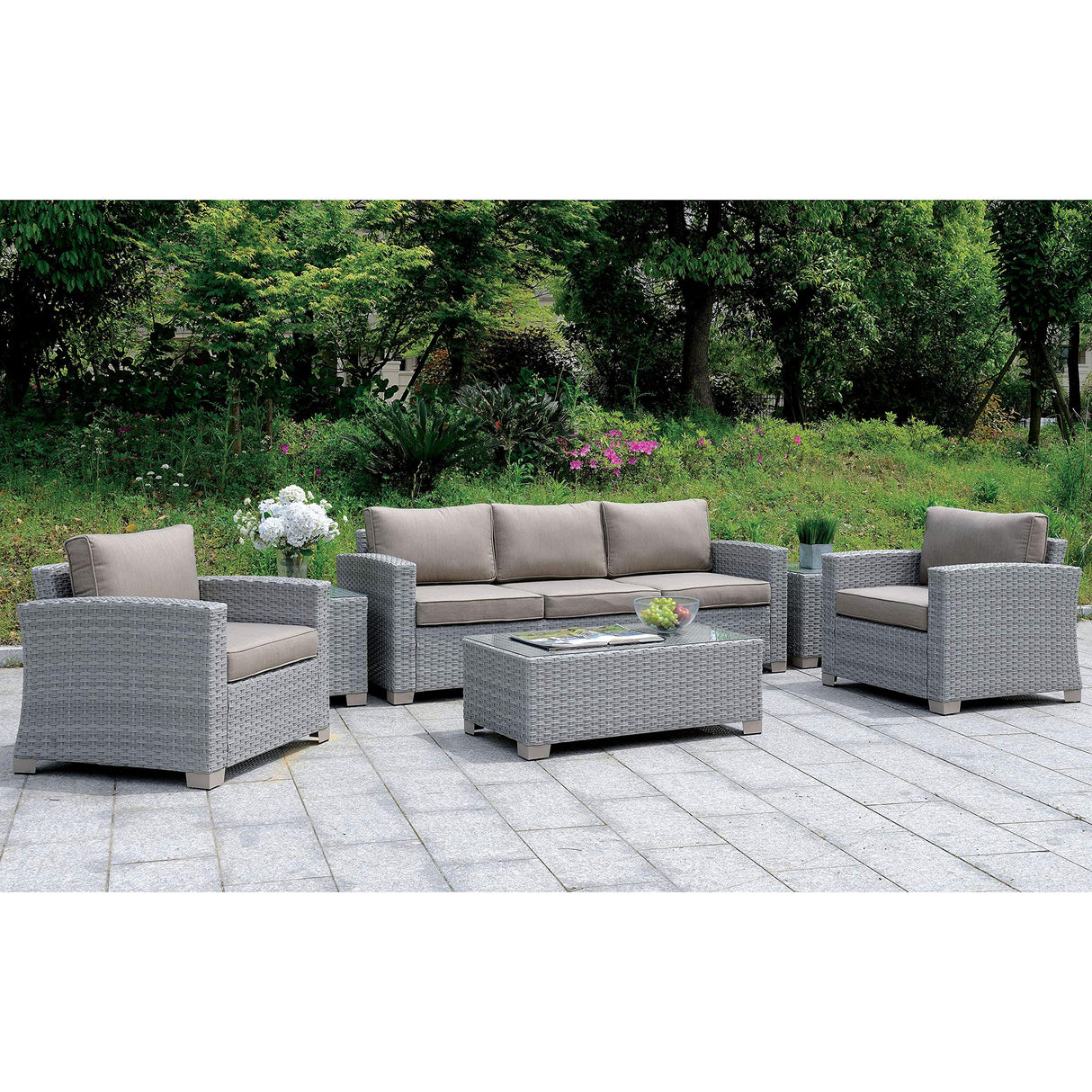 24/7 Shop at Home Silvana Modern Square Glass Top Patio End Table, Gray