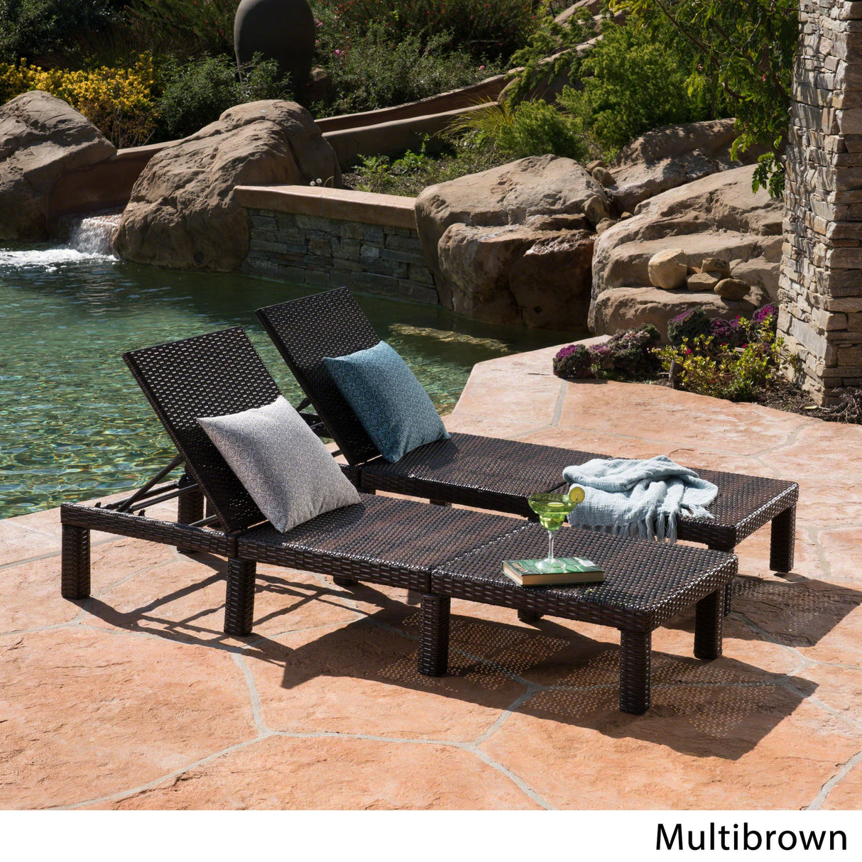 Jamaica Outdoor Wicker Chaise Lounges without Cushions, 2-Pcs Set, Multibrown