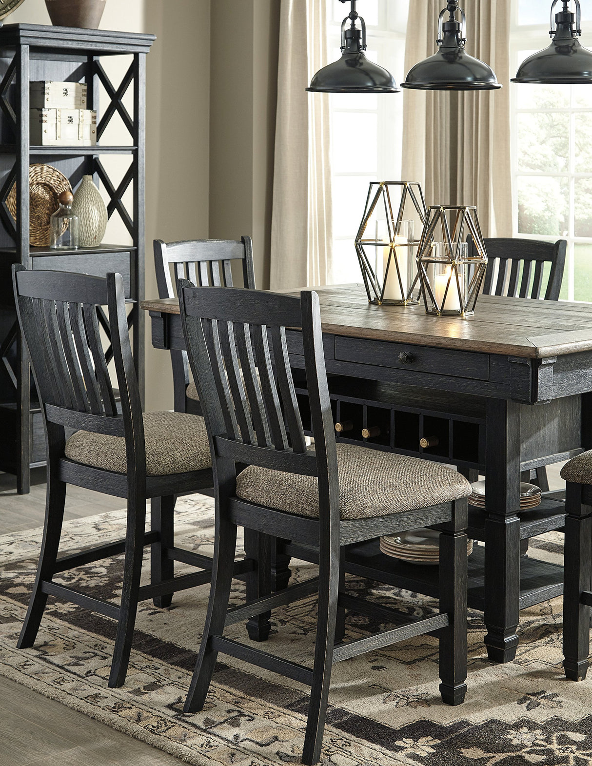 Tyler Creek Farmhouse Counter Height Dining Table with Wine Rack