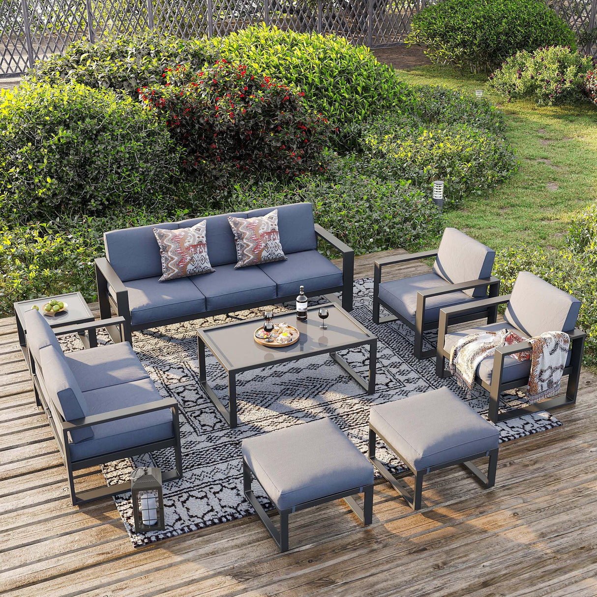 Aluminum Patio Furniture Set, 8 Pieces Modern Outdoor Conversation Set All-Weather