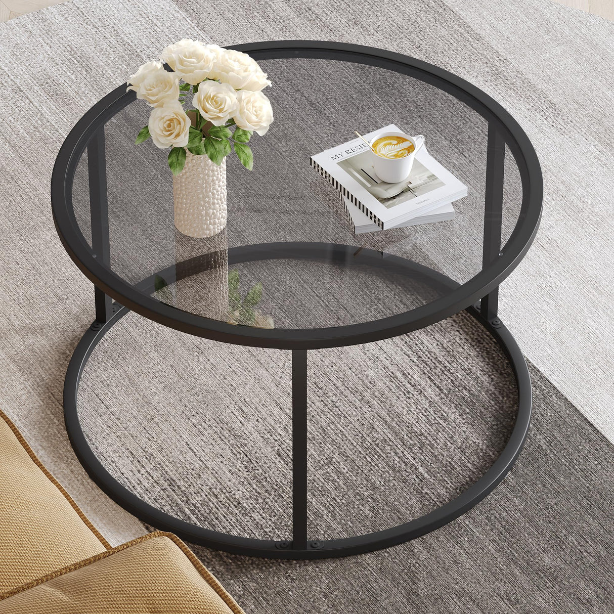 Round Coffee Table Glass Coffee Tables for Small Space Simple Modern Center