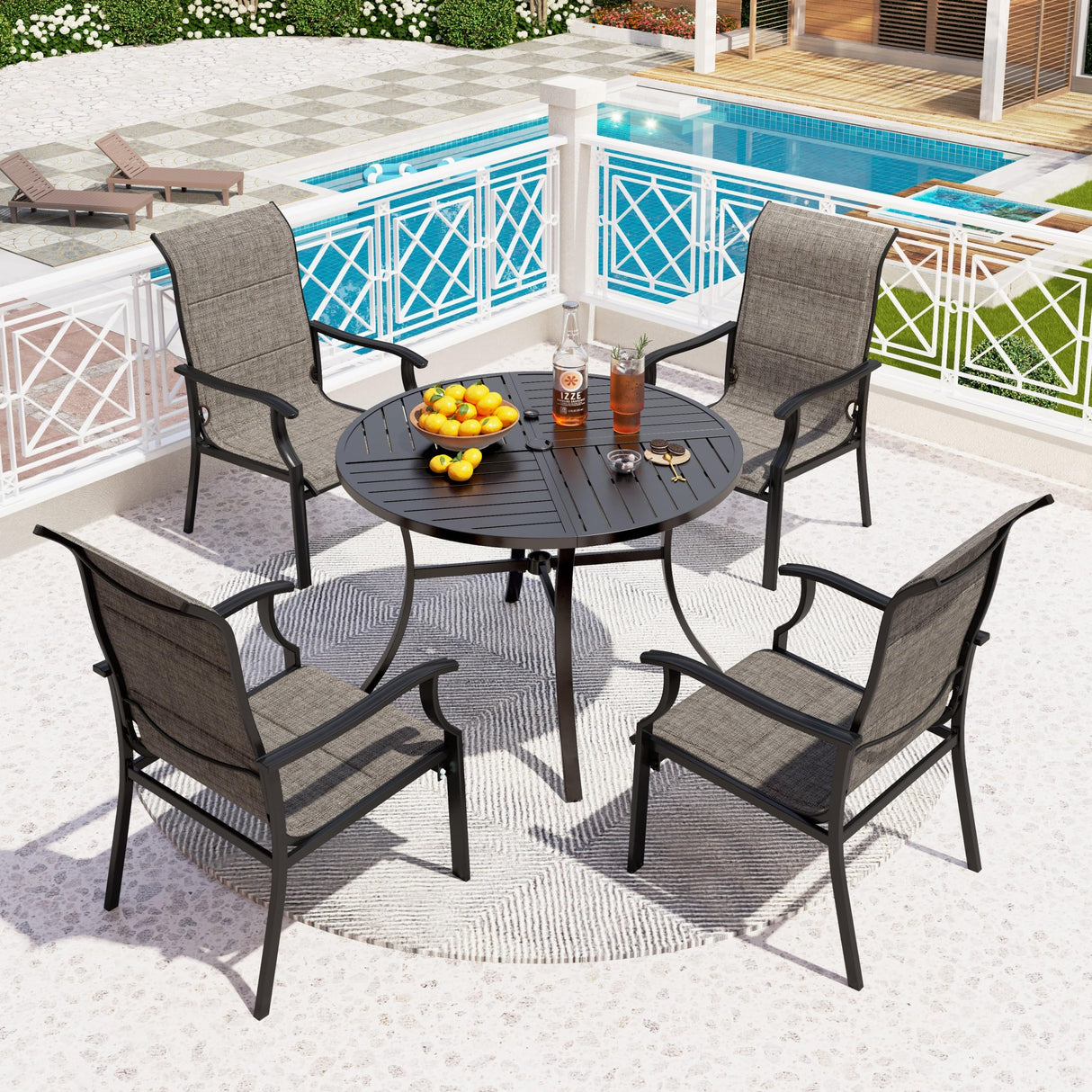 5 Piece Outdoor Round Dining Table Set for 4, 42” Metal Dining Table