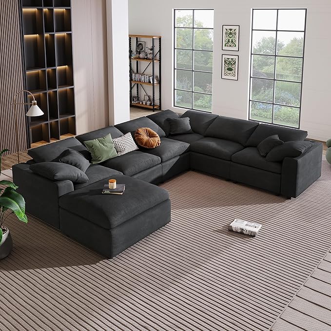 LuxeCloud 130" Oversized Modular Chenille Sectional Sofa – 7 Seater