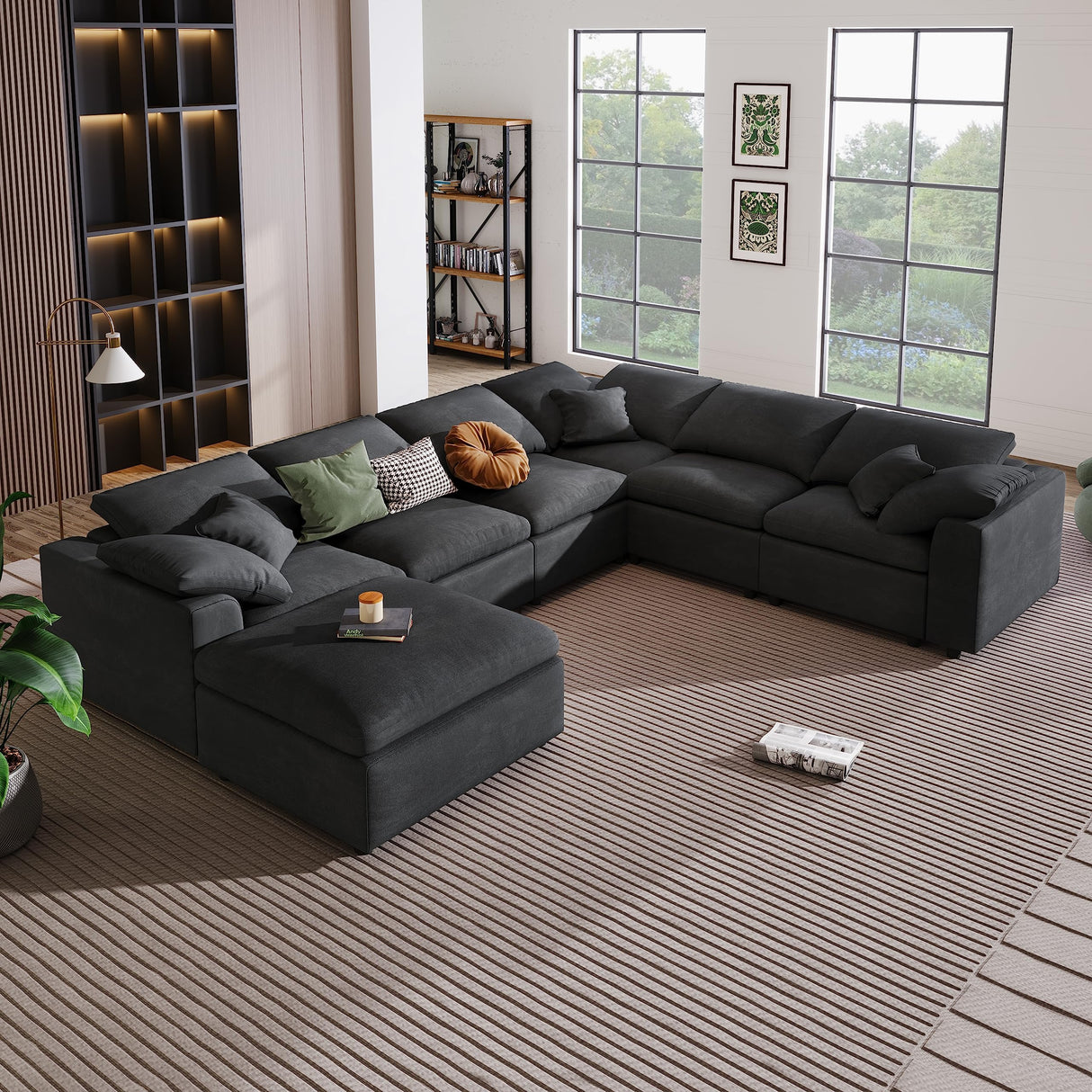 LuxeCloud 130" Oversized Modular Chenille Sectional Sofa – 7 Seater