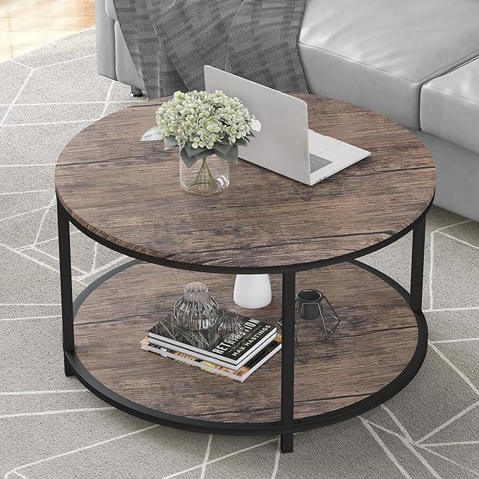 Round Coffee Table, 25.6" Small Coffee Table for Living Room