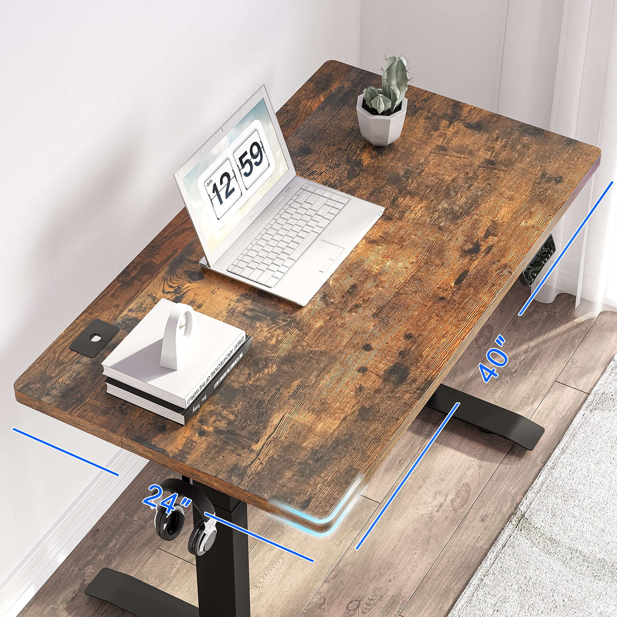 Standing Desk with Rustic Brown Top 40 x 24 Inches, Stand Up Desk with Adjustable