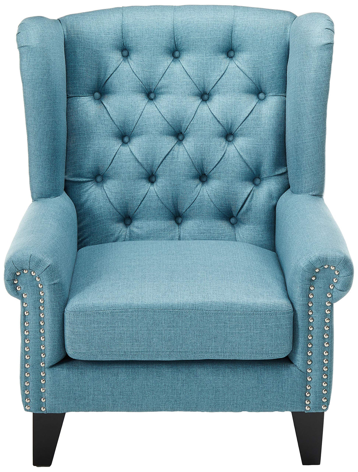 Laird Traditional Winged Fabric Accent Chair, Blue / Dark Brown