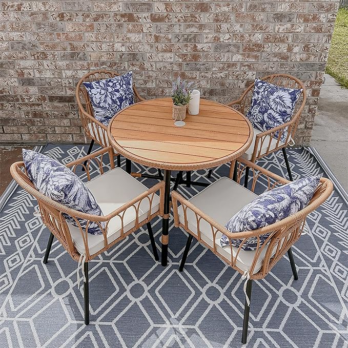 5 Pieces Outdoor Patio Dining Table Chair Set,Wicker Patio Dining Set