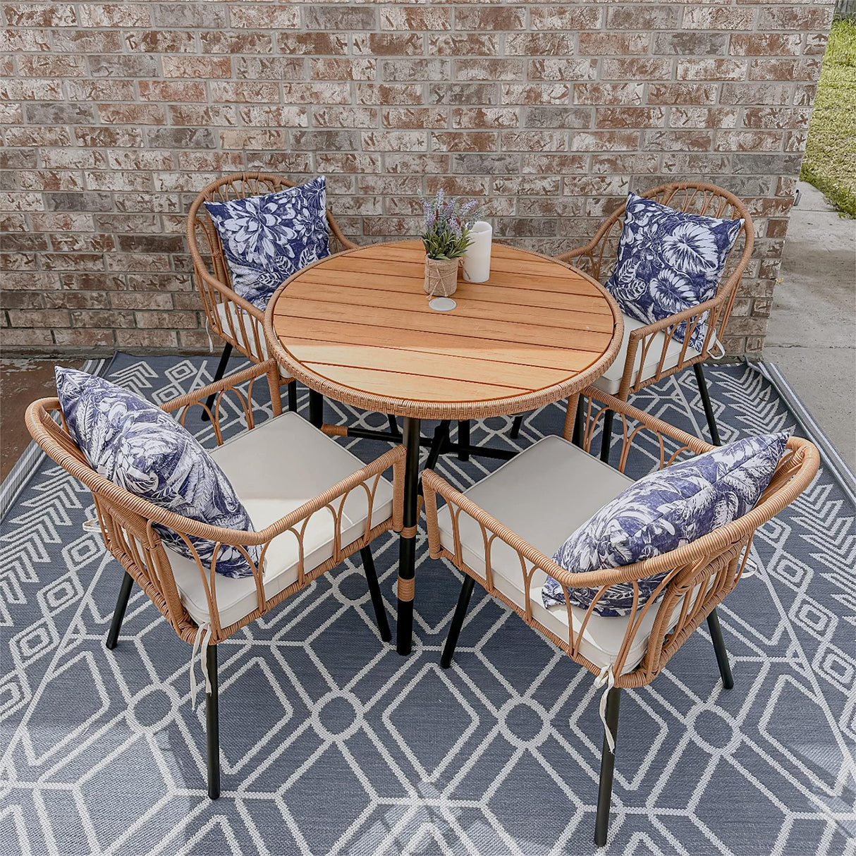 5 Pieces Outdoor Patio Dining Table Chair Set,Wicker Patio Dining Set