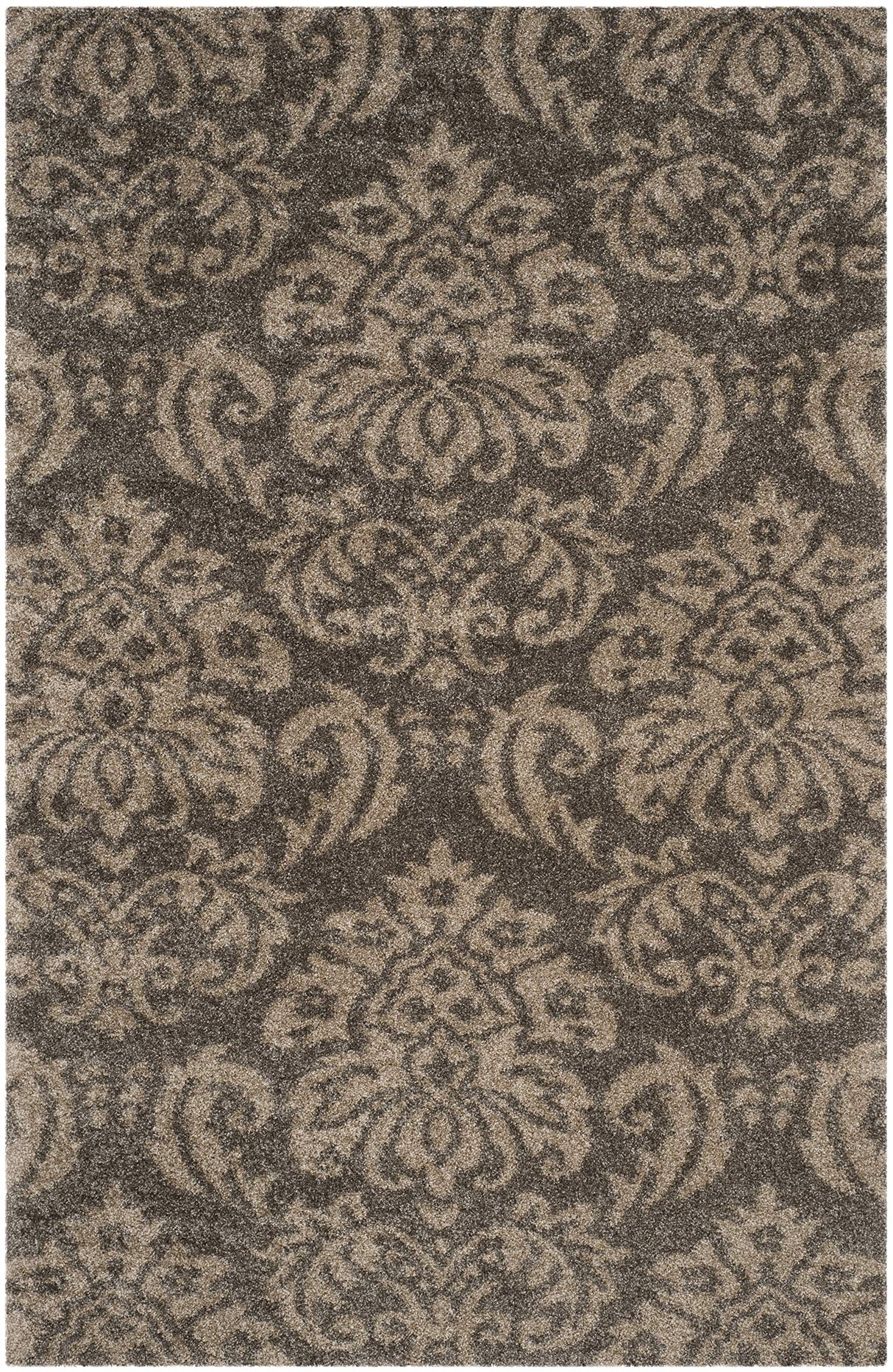Florida Shag Area Rug 8'6" x 12' - Smoke & Beige Damask