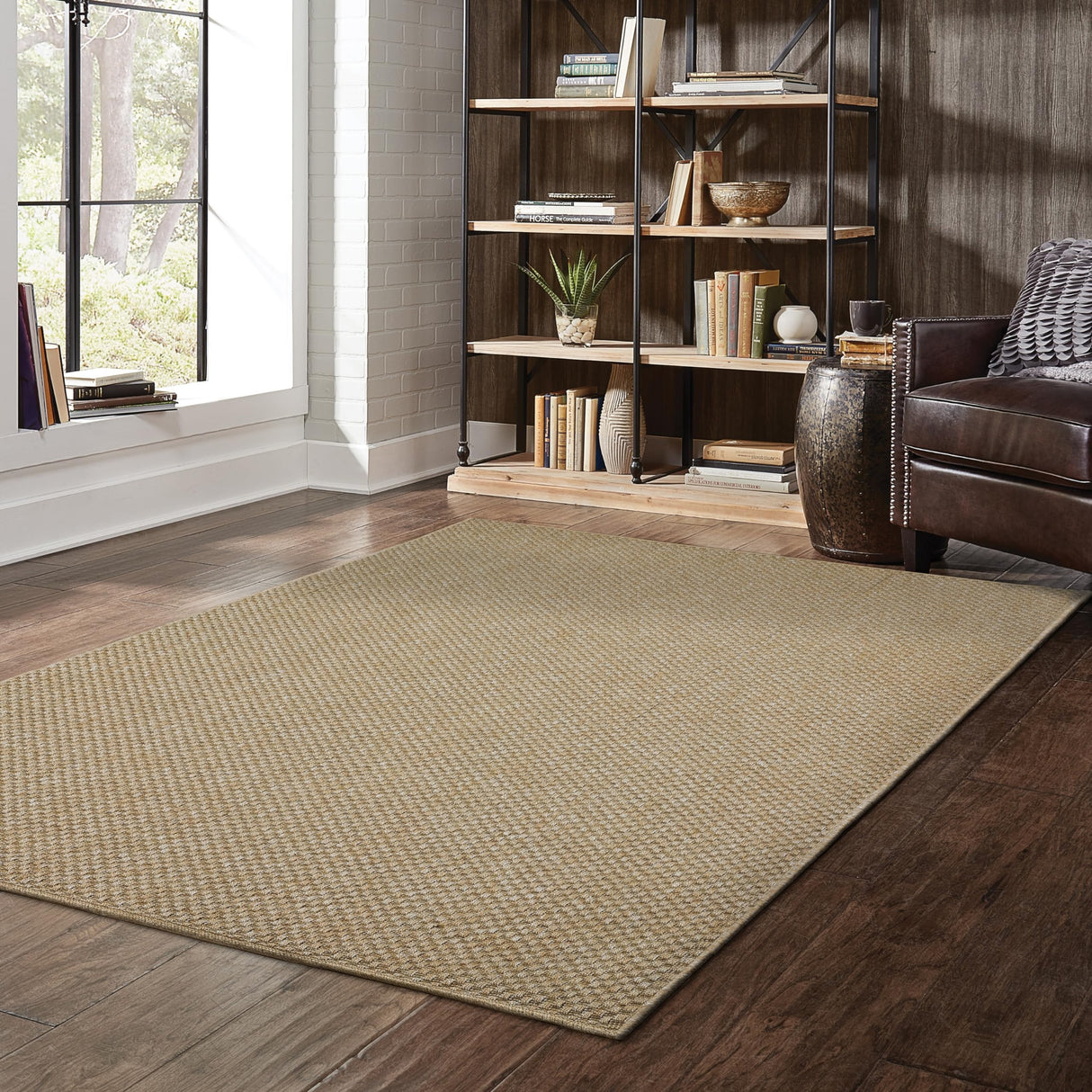 Veranda Tonal Woven Basket Weave Indoor-Outdoor Rug Light Brown 3'7" x 5'6" 4' x 6'