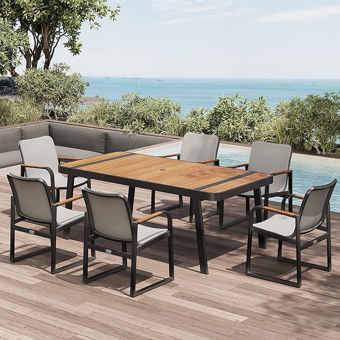 Signature 7 Pieces Outdoor Dining Set, Patio Furniture Set with Finest Teak Wood