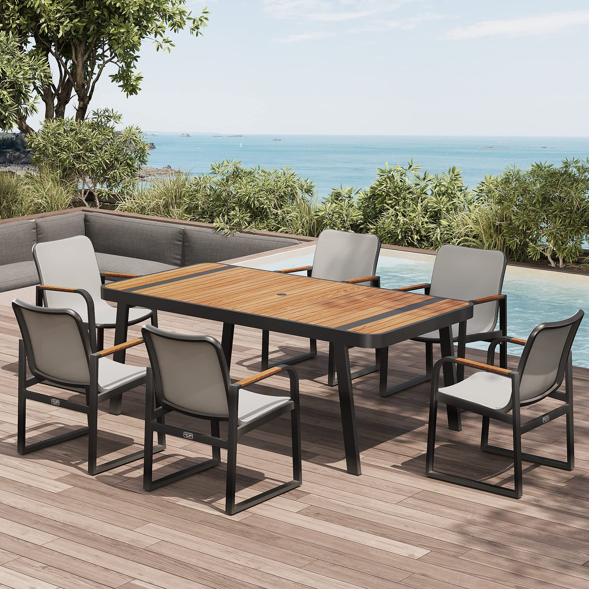 Signature 7 Pieces Outdoor Dining Set, Patio Furniture Set with Finest Teak Wood