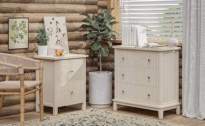 Fully-Assembled Flower Motif Dresser, Set of 2 Nightstand
