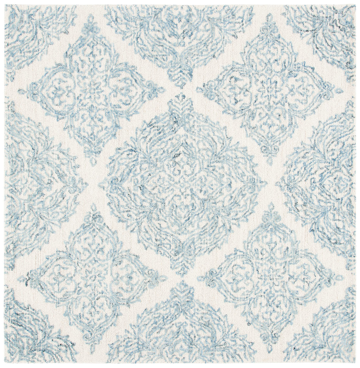 Abstract Collection Area Rug - 8' Square, Ivory & Blue, Handmade Wool