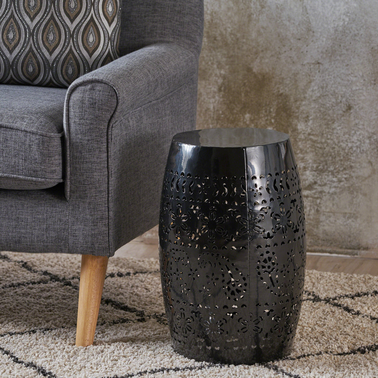 Christopher Knight Home Apollos Indoor Lace Cut Iron Accent Table, Black