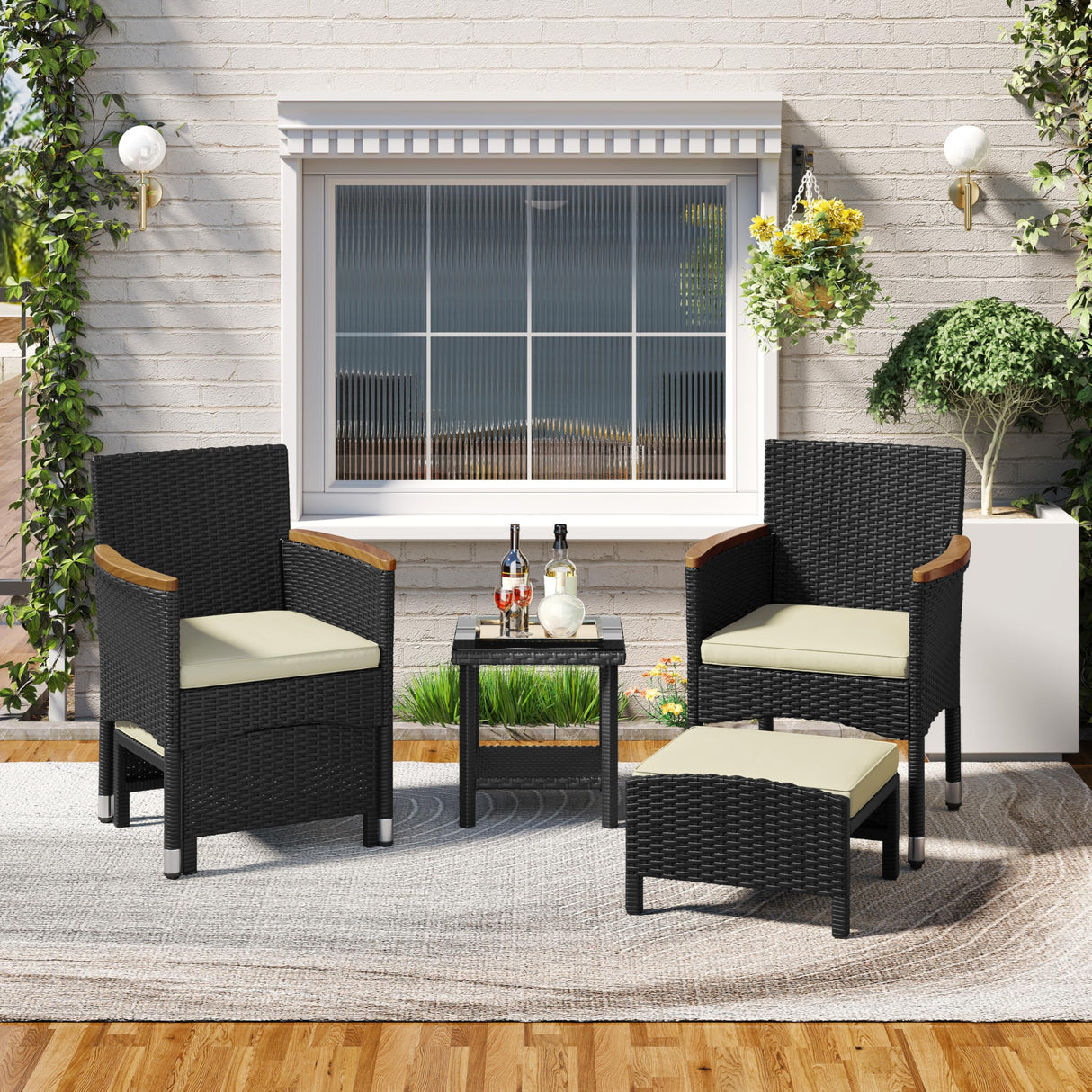 5 Piece Patio Conversation Set, Outdoor Wicker Bistro Furniture