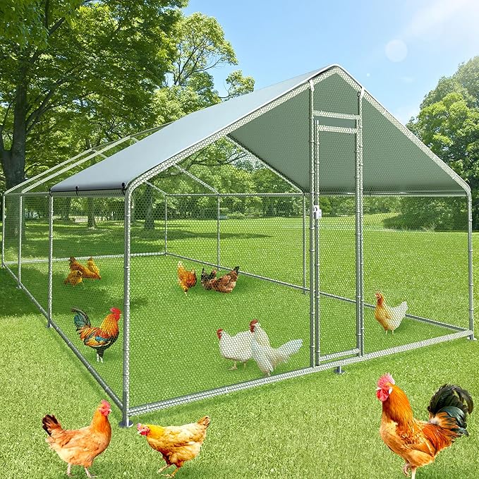 Kicari Large Chicken Coop – Galvanized Steel Duck Run with UV Cover & PVC Mesh