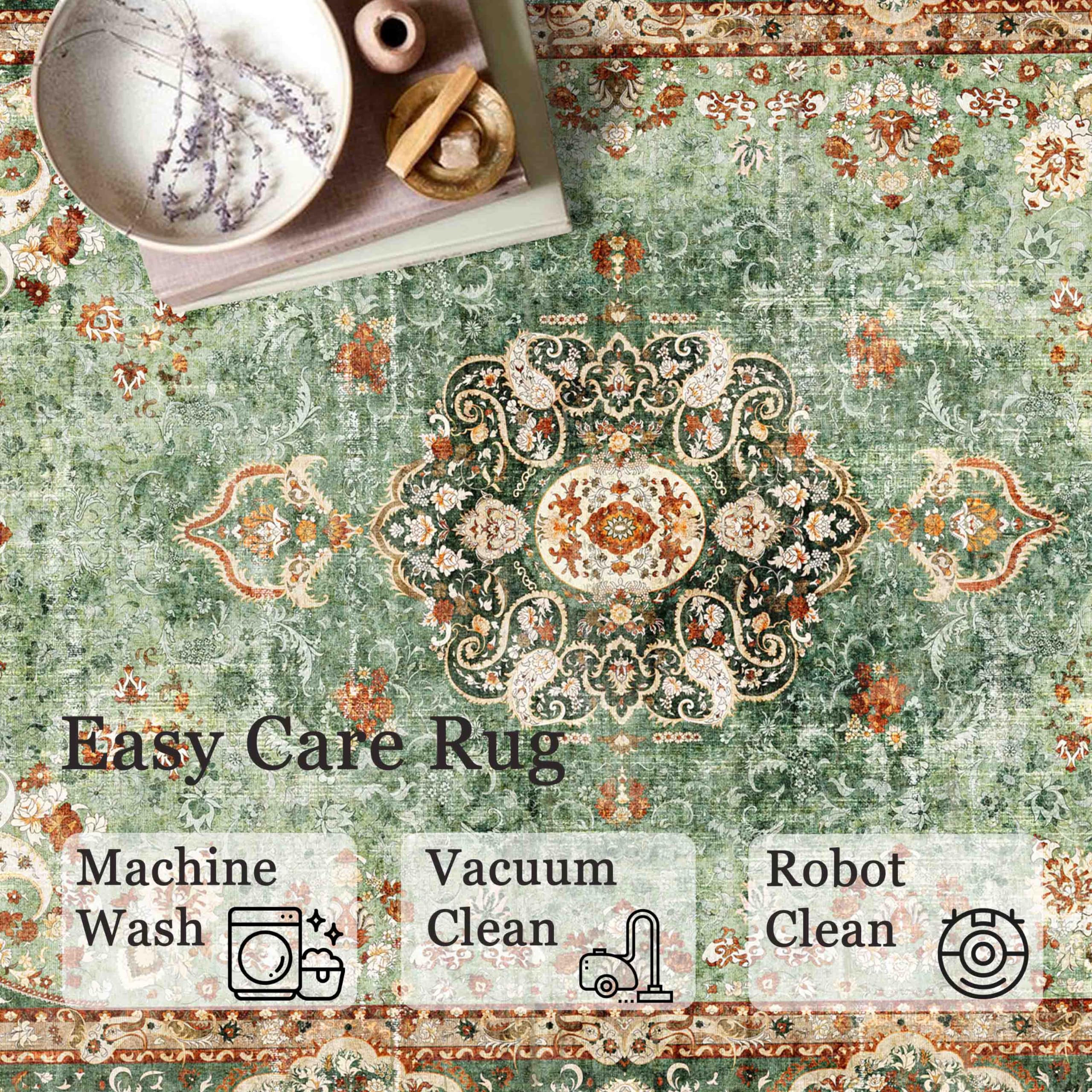 Green Rug 3x5,Washable Area Rugs for Bedroom Living Room Kitchen Entryway,