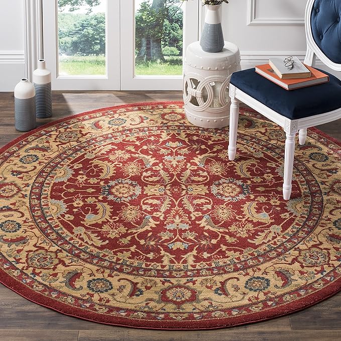 Mahal Collection 6'7" Round Red / Natural MAH699A Traditional Oriental Non